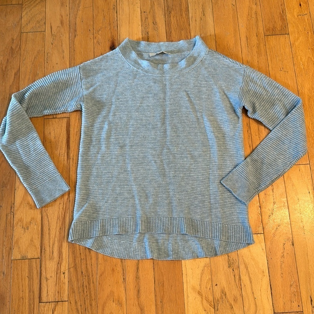 Loft | ribbed sweater | light blue scoop neck long sleeve | wool blend | size M